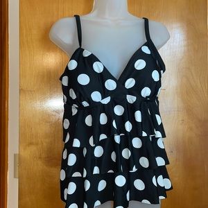 Back and white polka dot swim top